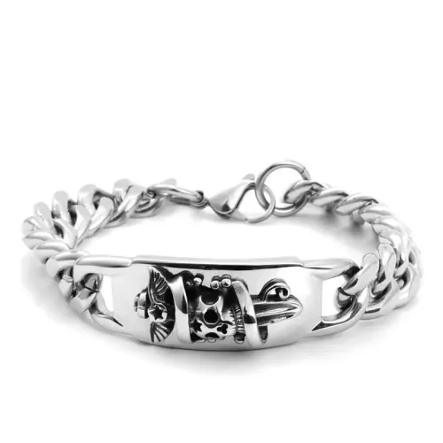 BTM641 Titanium Skull Bracelet Punk Men's Thick Ghost Head Stainless Steel Skull Cap Design