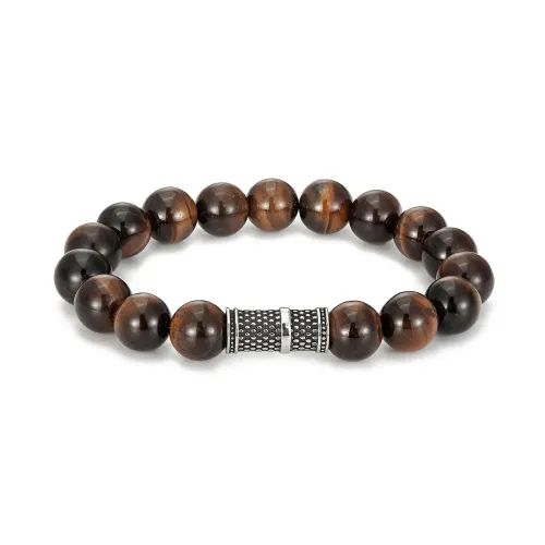 BTM697 Stainless Steel Lava Bead Bracelet with Natural Tiger Eye Yoga Prayer Beads