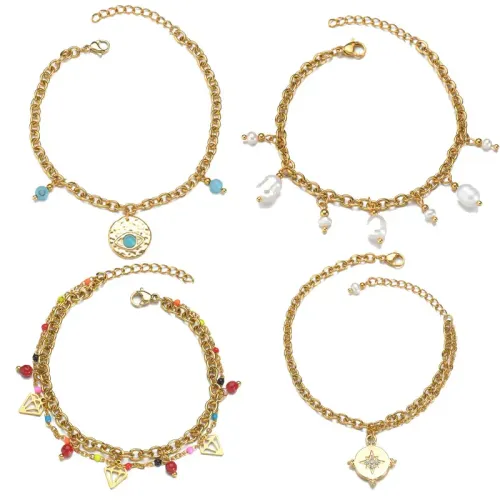 BTM1803 Diamond Turquoise Eye Pearl Pendant Bracelet for Women Stainless Steel Elegance