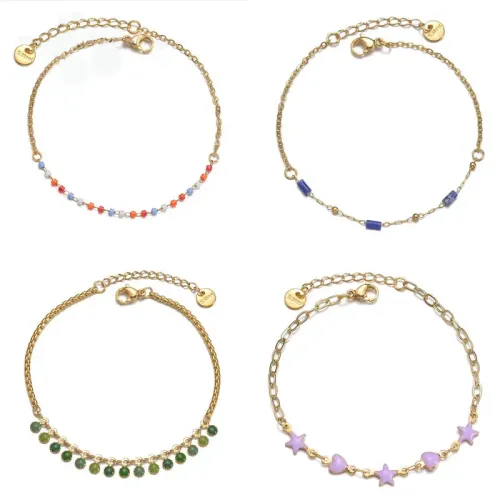 BTM1774 Handcrafted Beaded Tassel Bracelet in 14K Gold-Plated Titanium Steel Luxurious Jewelry