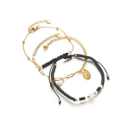 BTM1666 14K Gold Titanium Steel Pearl Clay Layering Bracelet Office Lady Chic Accessory