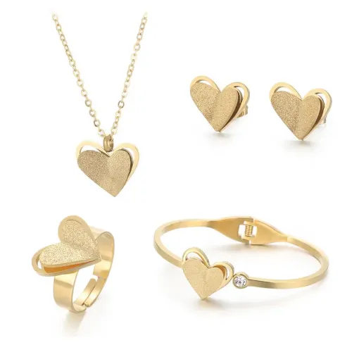 BTM1356 Titanium Steel Wheat Shell 4-Piece Set Sweet Salty Gold Heart Jewelry for Women