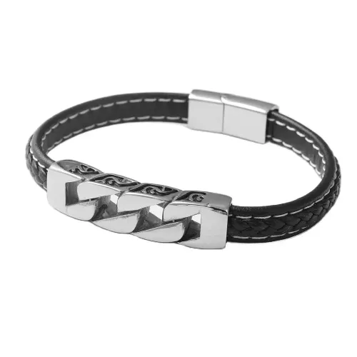 BTM632 Punk Hollow Chain Titanium Steel Leather Bracelets Men's Woven Anchor Wristbands