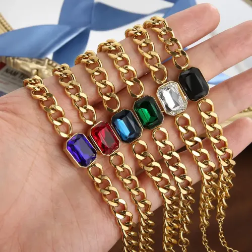 BTM1251 18K Gold-Plated Titanium Steel Cuban Chain with Crystal Glass Women's Luxury Bracelet