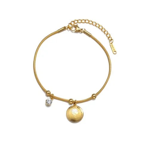 BTM1663 Winter Queen engrave Round Pendant Diamond Bracelet Titanium Steel Women's Jewelry