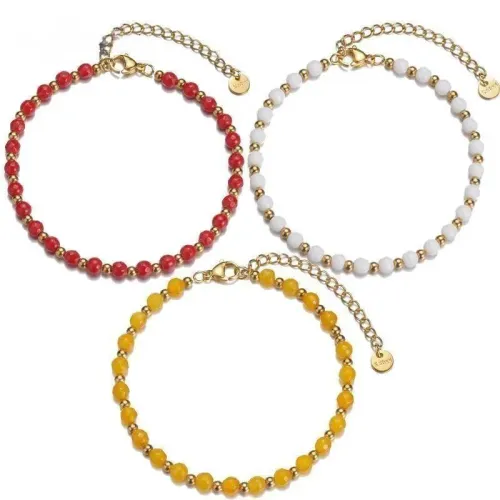 BTM1592 Natural Stone Steel Bead Bracelet Titanium Beaded Wristband for Stylish Durability