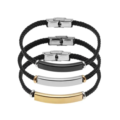 BTM676 Customizable Faux Leather Bracelet | Braided Couple's Wristband with Optional Engraved LOGO