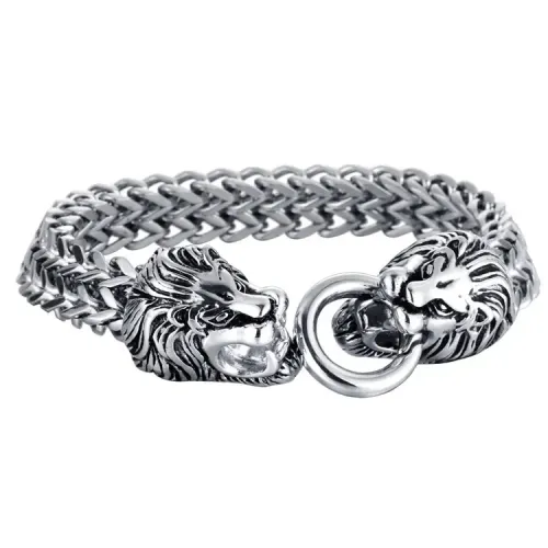 BTM666 Lion Titanium Steel Bracelet Punk Stainless Cast Hook Wristband