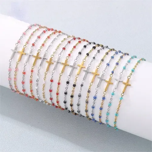 BTM950 Sweet Cross Multicolor Resin Titanium Steel Bracelet Fashionable Religious Jewelry