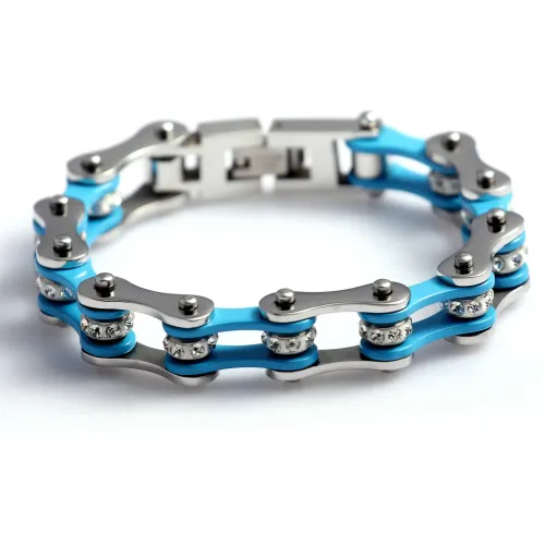 BTM1516 Sky Blue Titanium Steel Motorcycle Chain Bracelet for Women Sleek Stainless Steel Jewelry