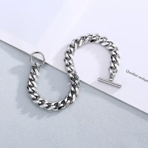 BTM1074 Cuban Link Thick Titanium Steel Bracelet Unisex Hip Hop OT Clasp Bangle for Couples