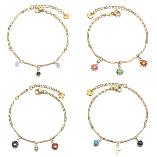 BTM1767 14K Gold Daisy Tassel Stainless Steel Bracelet for Women Elegant Floral Jewelry