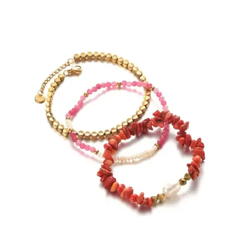 BTM1598 14K Gold-Plated Stainless Steel Crushed Stone Pearl Bracelet Handcrafted Bead Jewelry for Women