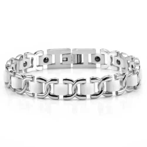 BTM1413 Black White Ceramic Stainless Steel Bracelet with Magnetic Clasp Elegant Jewelry
