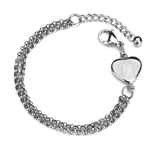 BTM1741 Double Layer Chain Love engrave Elderly Bead Bracelet Women Stainless Steel Elegance
