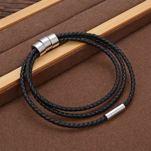BTM733 Men's Triple-Layer Leather Rope Bracelet DIY Customizable Stainless Steel