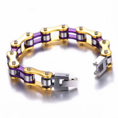 BTM1493 Purple Gold Titanium Bicycle Chain Bracelet Stainless Steel Men's Jewelry