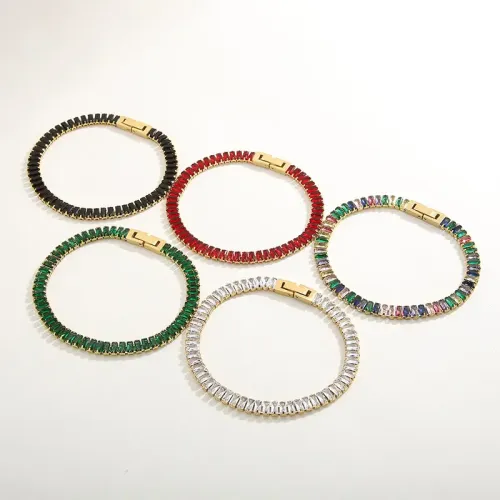 BTM1185 6mm Beaded Bracelet with 18K Gold Stainless Steel Rectangular Colored Zircon Women's Luxury Jewelry