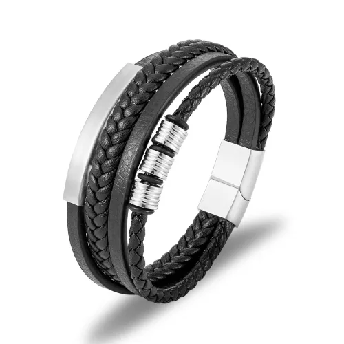 BTM837 Punk Multi-Layer Leather Cord Bracelet for Men with Magnetic Clasp