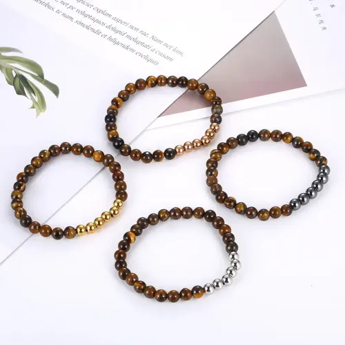 BTM1001 Tiger Eye Stone Bead Bracelet for Women Titanium Steel Fashion Jewelry