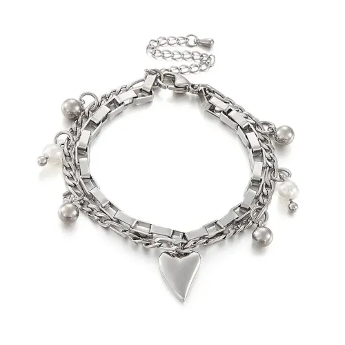 BTM1154 Stainless Steel Heart Bead Double Layer Bracelet for Women Best Friend Love Jewelry