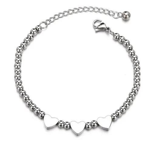 BTM1641 Love Heart Bracelet Stainless Steel Beaded Heart Charm for Women