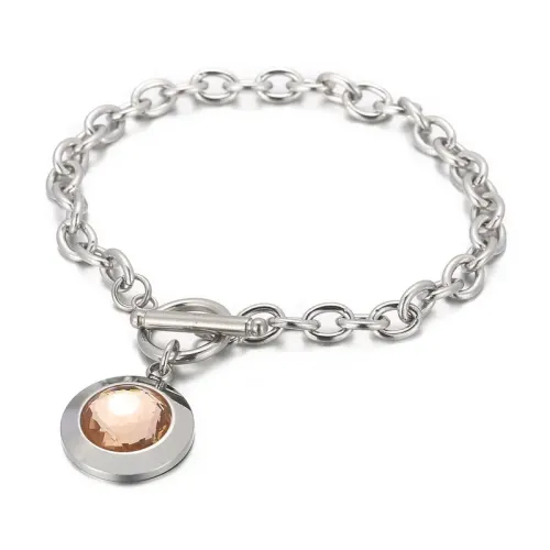 BTM1108 Circular Pendant Crystal Glass OT Clasp Titanium Steel Women's Bracelet Elegant Jewelry