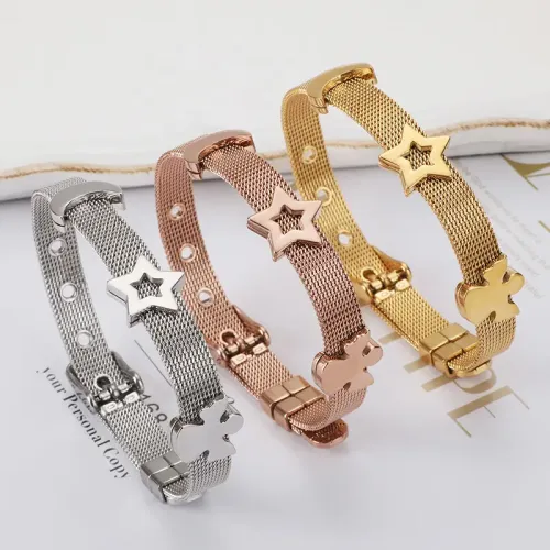 BTM1294 Adjustable Stainless Steel Moon Star Bracelet Women's Celestial Watch Chain Jewelry