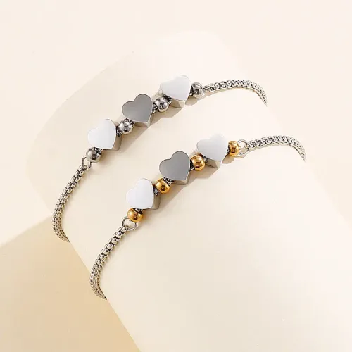 BTM1193 Elegant Heart Pendant Adjustable Bracelet Titanium Steel Peach Heart Bangle for Women