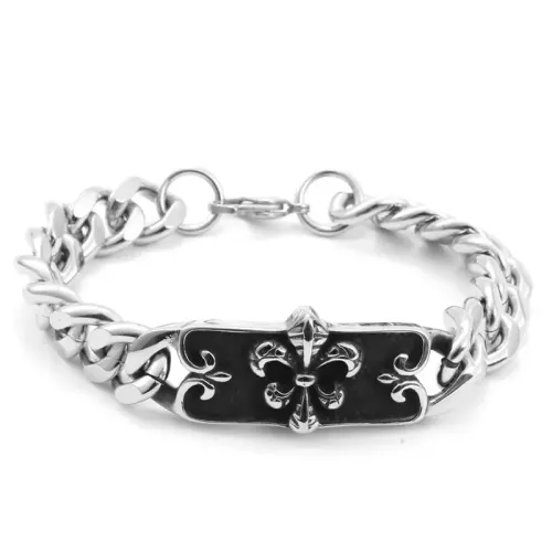 BTM647 Titanium Croix Flower Bracelet Men's Thick Polished Stainless Steel