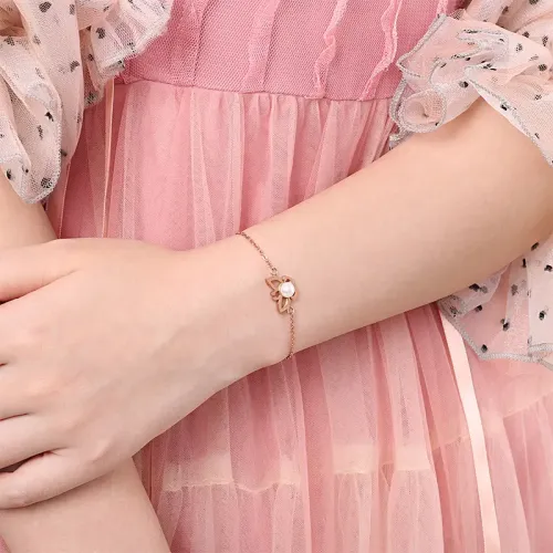 BTM948 Butterfly Pearl Titanium Steel Bracelet Elegant Women's Bangle Jewelry