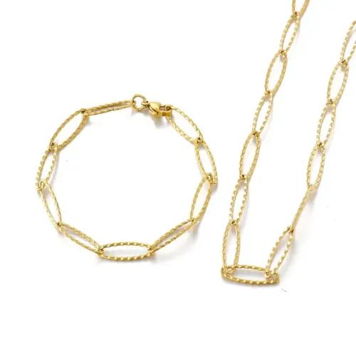 BTM937 Glimmering Collar Necklace and Stainless Steel Bracelet Set for Women Elegant Jewelry Combo