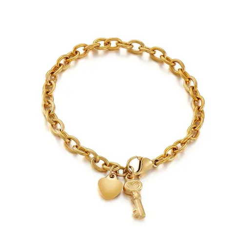 BTM1055 Stainless Steel Heart Key Charm Bracelet Romantic Jewelry Gift for Her