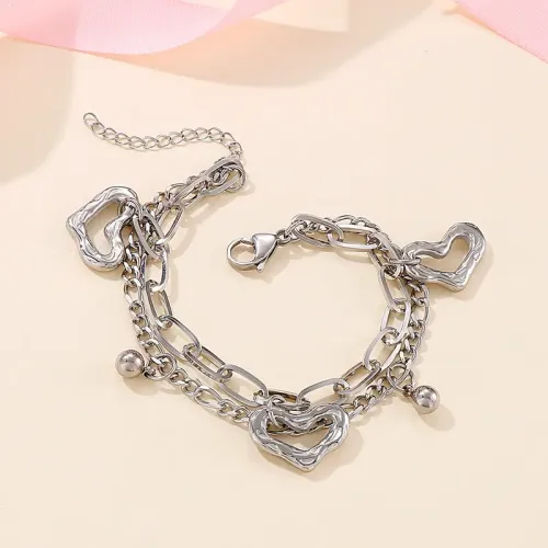 BTM1212 Multi-Layer Stainless Steel Women's Bracelet with Heart Beads Elegant Jewelry Accessory