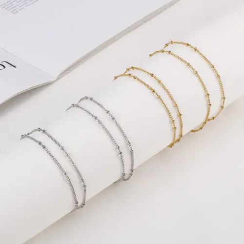 BTM997 DIY Stainless Steel Collarbone Chain Beaded Bracelet Necklace Set Women