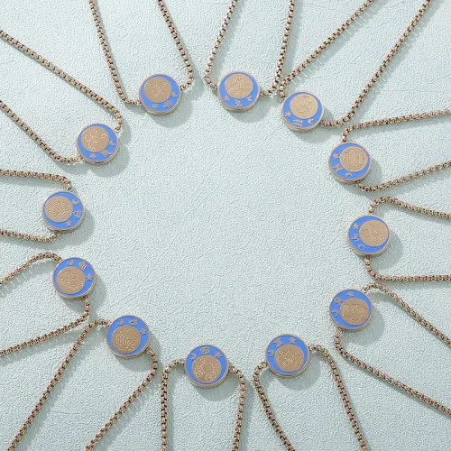 BTM1244 Rose Gold Stainless Steel Zodiac Coin Pull Bracelet for Women Astrology Fashion Jewelry