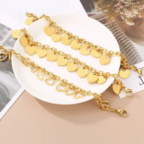 BTM1322 18K Gold Heart-Shaped DIY Bracelet Titanium Steel Love Chain for Women