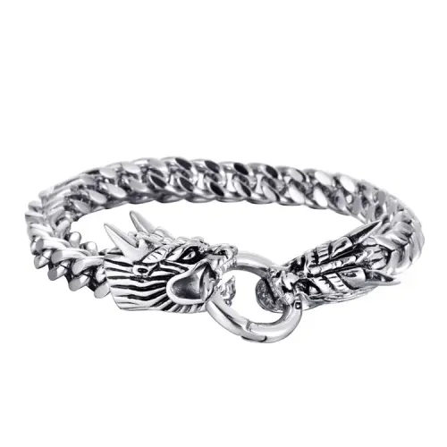 BTM668 Titanium Steel Dragon Bracelet Punk Bangle with Chunky Stainless Cast Dragon Head Wristband