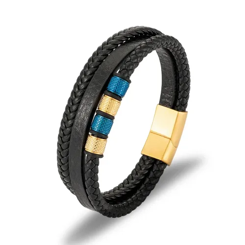 BTM822 Men's Titanium Steel Leather Bracelet Braided Rope with Stainless Steel Magnetic Clasp