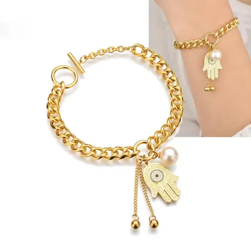 BTM1616 Hand of Fatima Stainless Steel Bracelet for Women Protective Fashion Jewelry