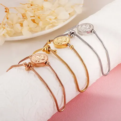 BTM1003 Adjustable Stainless Steel Round Palm Pattern Bracelet for Girls Trendy Jewelry Accessory