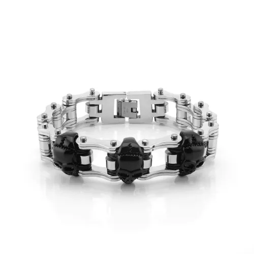 BTM1457 Men's Stainless Steel Skull Motorcycle Bracelet Titanium Biker Chain with Ghost Head