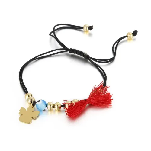 BTM1056 Stainless Steel Cotton Rope Bracelet and Necklace Set Trendy Accessory Combo