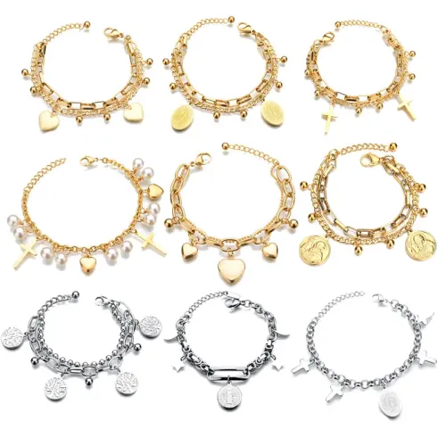 BTM1654 Titanium Steel Women's Double Layer Tree of Life Pendant Bracelet Elegant Accessory