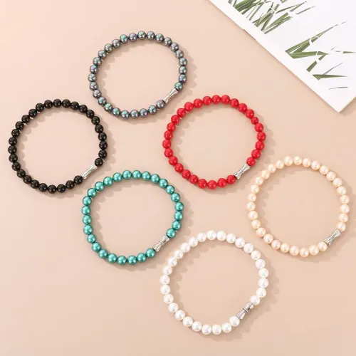 BTM1170 6mm Multicolor Beaded Bracelet for Women Adjustable Titanium Steel Bangle