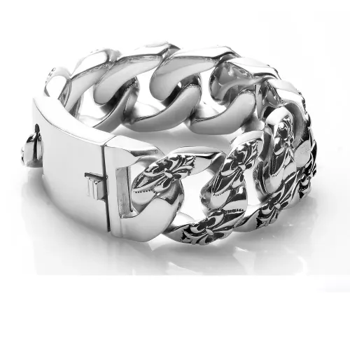 BTM1470 skull Titanium Stainless Steel Cast Flower Wide Square Chunky Men's Bracelet Rugged Elegance
