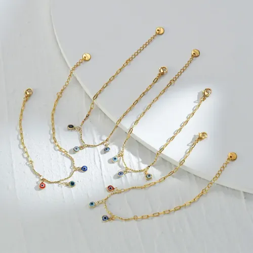 BTM1766 14K Gold-Plated Stainless Steel Colorful Eye Bracelet for Women Trendy Charm Jewelry
