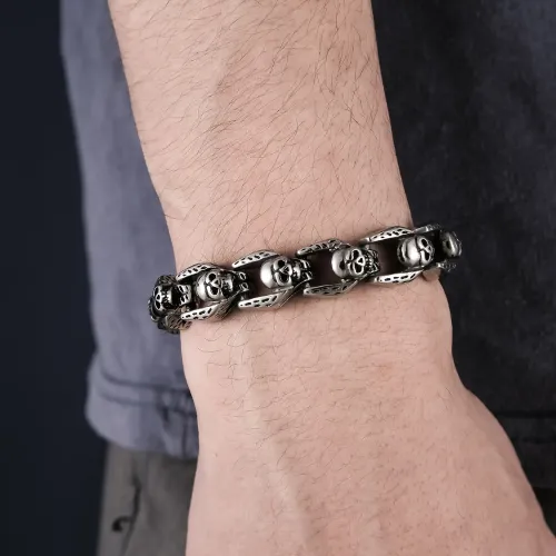 BTM887 Men's Skull Bracelet Punk Stainless Steel Hip Hop Wristband Accessory