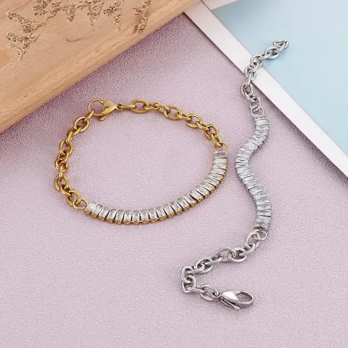 BTM1084 Square Cubic Zirconia Stainless Steel Bracelet for Women Elegant Fashion Jewelry