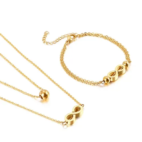 BTM1253 Double Layer Number 8 Necklace Bracelet Set Clavicle Chain Combo Jewelry
